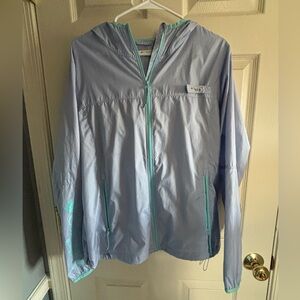 Columbia Woman’s Large Light Blue/Periwinkle Thin Windbreaker w/ Teal Details